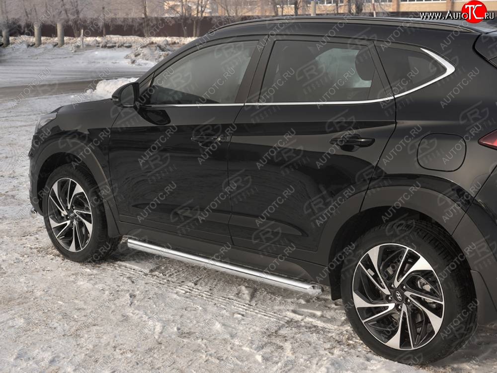 19 999 р. Защита порогов (Ø63 мм, нержавейка) SLITKOFF  Hyundai Tucson  TL (2018-2021) рестайлинг (Металлические торцы под 45°)  с доставкой в г. Воронеж