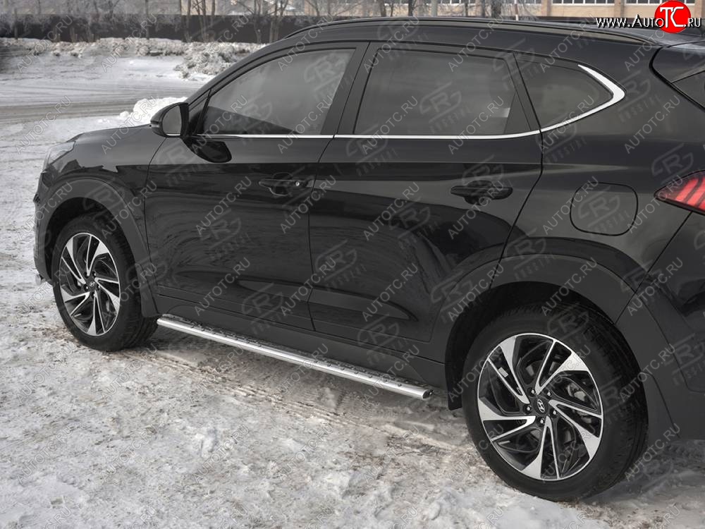 16 649 р. Защита порогов (Ø75x42 мм с проступью, нержавейка) Russtal Hyundai Tucson TL рестайлинг (2018-2021)  с доставкой в г. Воронеж