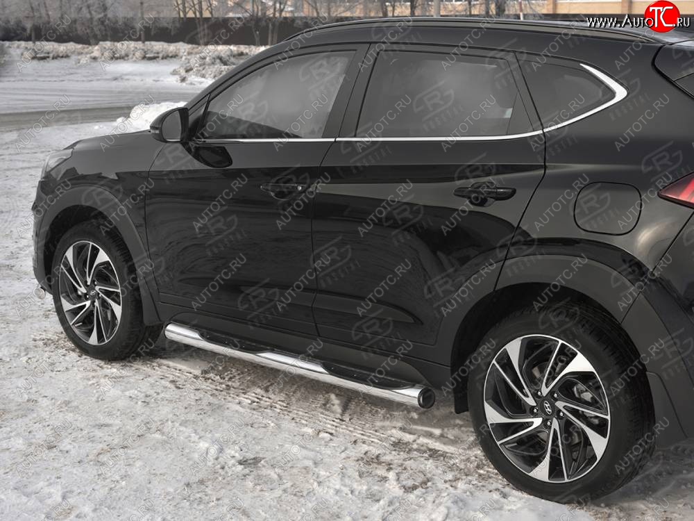 22 549 р. Защита порогов (Ø76 мм с проступью, нержавейка) SLITKOFF Hyundai Tucson TL рестайлинг (2018-2021) (С пластиковыми заглушками на торцах)  с доставкой в г. Воронеж