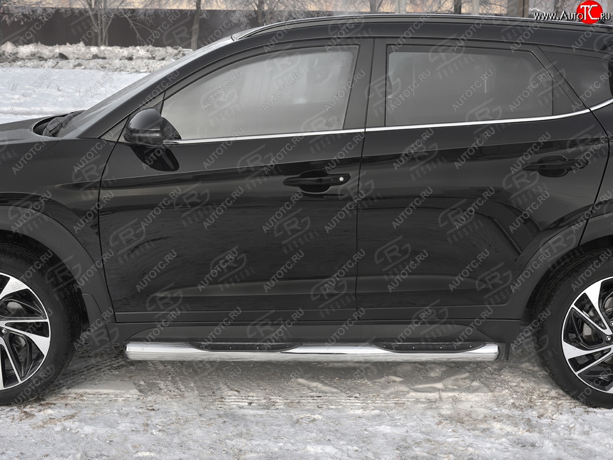24 549 р. Защита порогов (Ø76 мм с проступью, нержавейка) SLITKOFF  Hyundai Tucson  TL (2018-2021) рестайлинг (Металлические торцы под 90°)  с доставкой в г. Воронеж