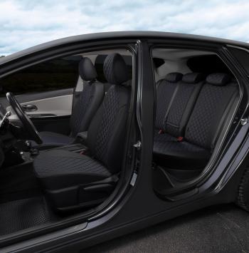 8 749 р. Чехлы сидений (экокожа, ЗСиС 60/40 + вырез под подлокотник) AUTOPILOT Ромб  Hyundai Tucson  JM (2004-2010), KIA Sportage  2 JE,KM (2004-2008) (черный/строчка синяя)  с доставкой в г. Воронеж. Увеличить фотографию 5
