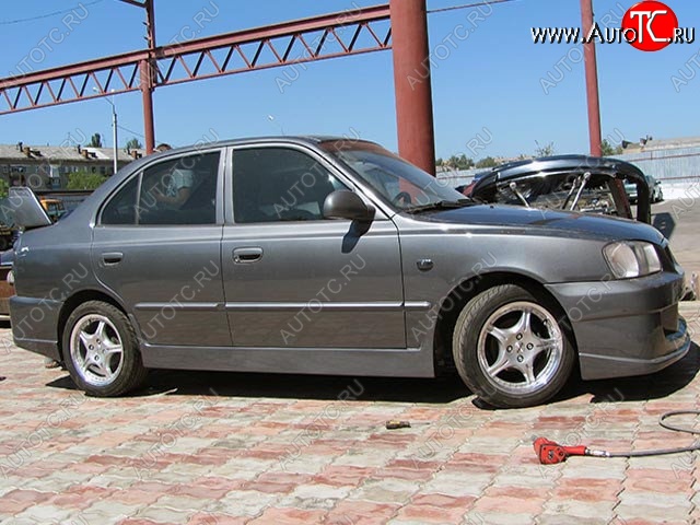4 849 р. Пороги накладки Racer Hyundai Accent седан ТагАЗ (2001-2012) (Неокрашенные)  с доставкой в г. Воронеж