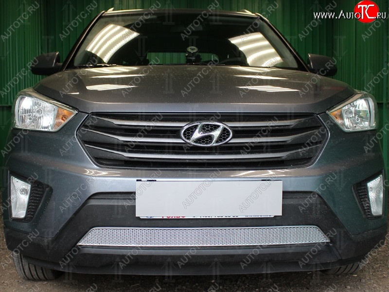 1 539 р. Защитная сетка на бампер Russtal (хром)  Hyundai Creta  GS (2015-2021) дорестайлинг, рестайлинг  с доставкой в г. Воронеж