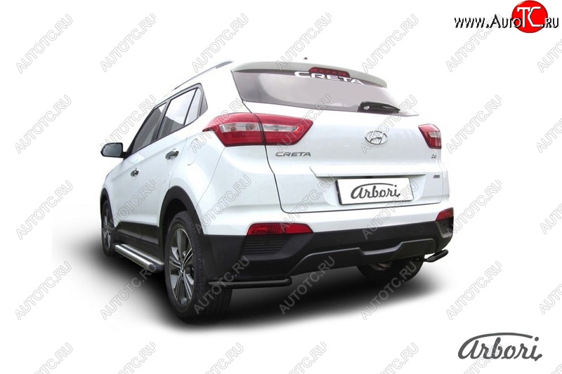 1 099 р. Защита заднего бампера Arbori (уголки, черная, 1 труба d42 mm). Hyundai Creta GS дорестайлинг (2015-2019)  с доставкой в г. Воронеж