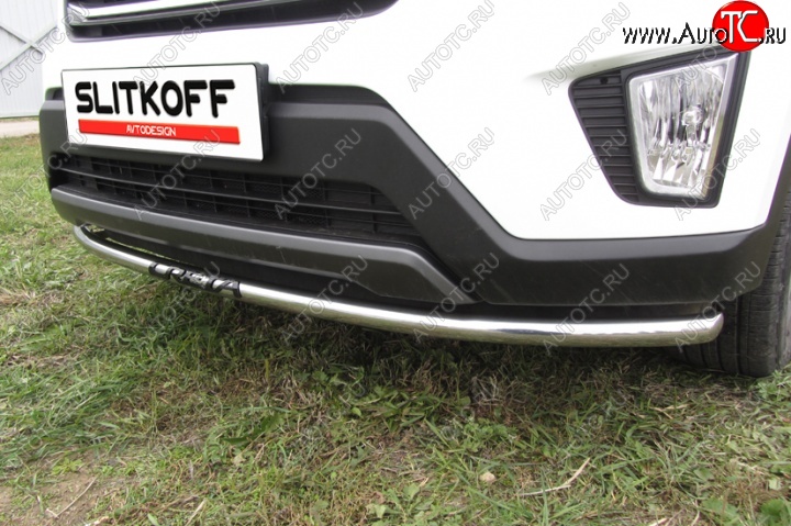 9 799 р. Одинарная защита переднего бампера диаметром 42 мм с надписью Slitkoff Hyundai Creta GS дорестайлинг (2015-2019) (Нержавейка, Полированная)  с доставкой в г. Воронеж
