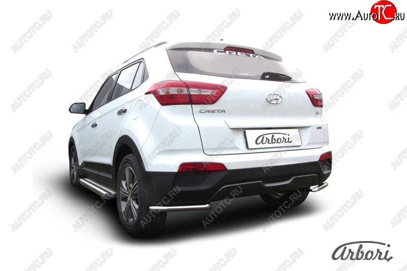 3 689 р. Защита заднего бампера Arbori (уголки, нержавейка, 1 труба d42 mm). Hyundai Creta GS дорестайлинг (2015-2019)  с доставкой в г. Воронеж