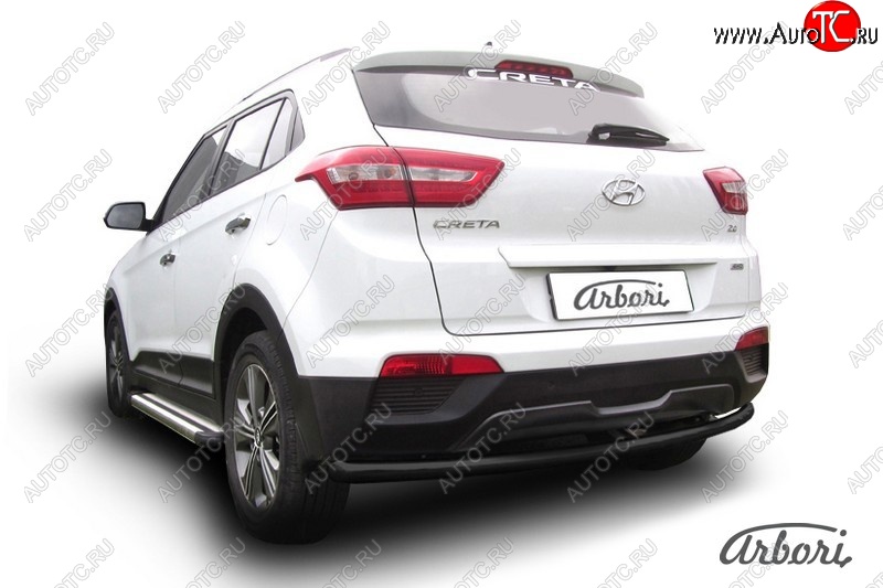 7 469 р. Защита заднего бампера Arbori (черная, 1 труба d57 mm). Hyundai Creta GS дорестайлинг (2015-2019)  с доставкой в г. Воронеж