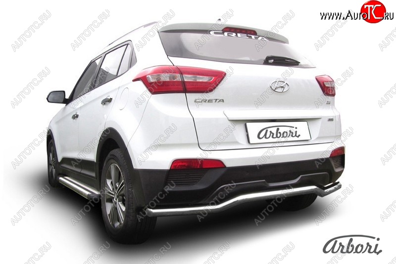 5 199 р. Защита заднего бампера Arbori (скоба, нержавейка, 1 труба d57 mm). Hyundai Creta GS дорестайлинг (2015-2019)  с доставкой в г. Воронеж