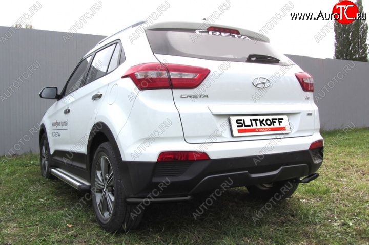 6 449 р. Защита заднего бампера из уголков d42 Slitkoff Hyundai Creta GS дорестайлинг (2015-2019) (Цвет: серебристый)  с доставкой в г. Воронеж