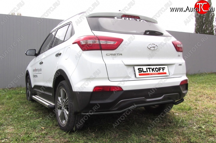 7 749 р. Защита заднего бампера из трубы d42 Slitkoff (волна) Hyundai Creta GS дорестайлинг (2015-2019) (Цвет: серебристый)  с доставкой в г. Воронеж