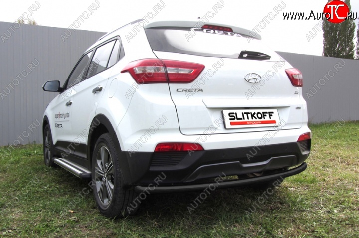7 199 р. Защита заднего бампера из трубы d57 Slitkoff (радиусная) Hyundai Creta GS дорестайлинг (2015-2019) (Цвет: серебристый)  с доставкой в г. Воронеж