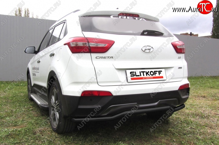 8 849 р. Защита заднего бампера из трубы d57 Slitkoff (сталь, скоба) Hyundai Creta GS дорестайлинг (2015-2019) (Цвет: серебристый)  с доставкой в г. Воронеж