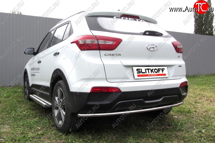 8 999 р. Защита заднего бампера из трубы диаметром 42 мм Slitkoff Hyundai Creta GS дорестайлинг (2015-2019) (Нержавейка, Полированная)  с доставкой в г. Воронеж