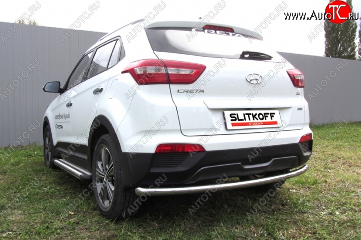 10 299 р. Защита заднего бампера из трубы диаметром 57 мм Slitkoff Hyundai Creta GS дорестайлинг (2015-2019) (Нержавейка, Полированная)  с доставкой в г. Воронеж
