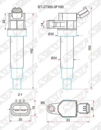 869 р. Катушка зажигания SAT  Hyundai Equus (2009-2016), Hyundai Genesis ( BH,  DH) (2008-2017), Hyundai IX35  LM (2009-2018), KIA Cerato ( 2 TD,  3 YD) (2008-2016), KIA Optima  3 TF (2010-2016)  с доставкой в г. Воронеж. Увеличить фотографию 1