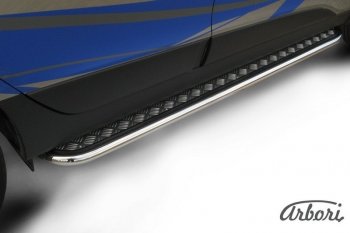 Защита штатных порогов с листом Arbori (нержавейка, алюминий, d57) Hyundai IX35 LM рестайлинг (2013-2018)