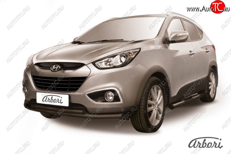 7 289 р. Защита переднего бампера Arbori (радиусная, черная, 2 трубы d57 и 42 mm) Hyundai IX35 LM дорестайлинг (2009-2013)  с доставкой в г. Воронеж