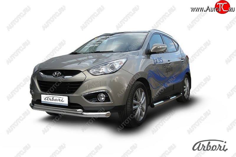 20 519 р. Защита переднего бампера Arbori (нержавейка, 2 трубы d76 и 57 mm)  Hyundai IX35  LM (2009-2018) дорестайлинг, рестайлинг  с доставкой в г. Воронеж