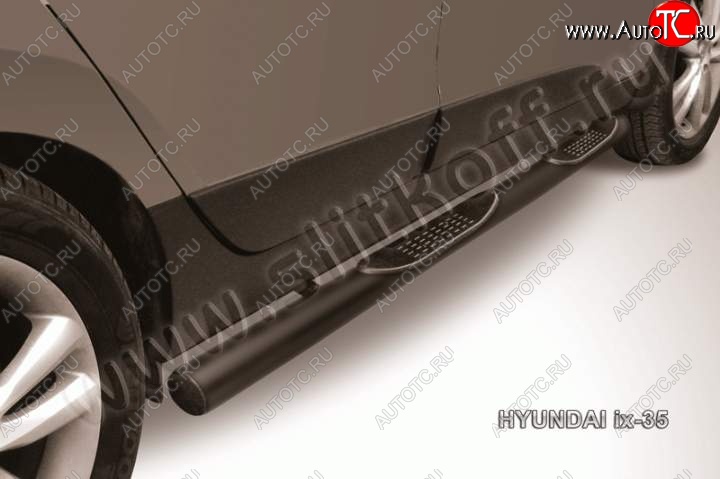 12 999 р. Защита порогов из трубы d76 Slitkoff (с проступью)  Hyundai IX35  LM (2009-2018) дорестайлинг, рестайлинг (Цвет: серебристый)  с доставкой в г. Воронеж