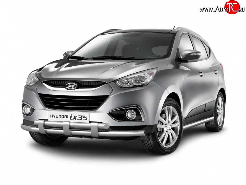 8 599 р. Защита порогов из круглой трубы диаметром 63 мм Petroil Tuning Hyundai IX35 LM дорестайлинг (2009-2013) (Нержавеющая полированная сталь)  с доставкой в г. Воронеж