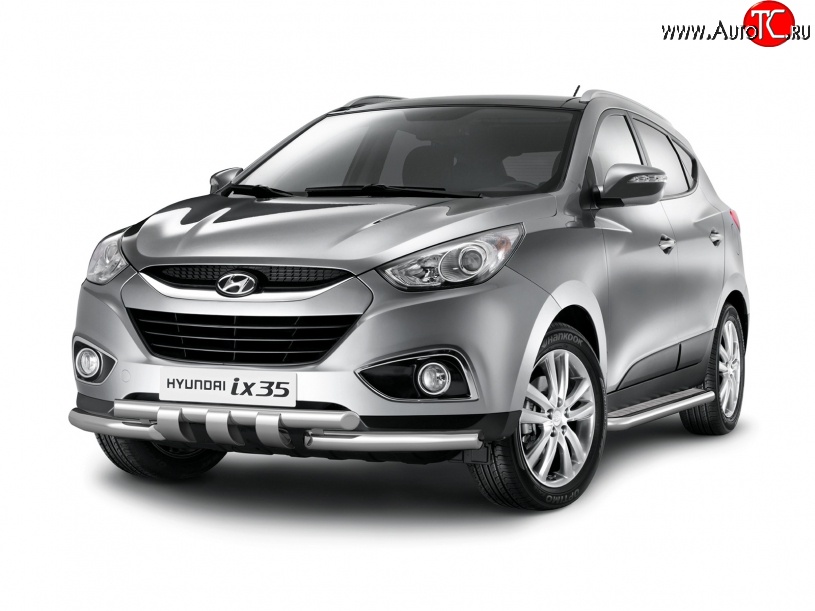 14 949 р. Широкая защита порогов Petroil Tuning Hyundai IX35 LM дорестайлинг (2009-2013) (Нержавеющая полированная сталь)  с доставкой в г. Воронеж