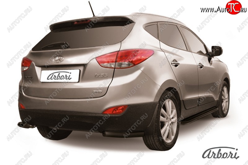 5 399 р. Защита заднего бампера Arbori (уголки, черная, 1 труба d57 mm). Hyundai IX35 LM дорестайлинг (2009-2013)  с доставкой в г. Воронеж