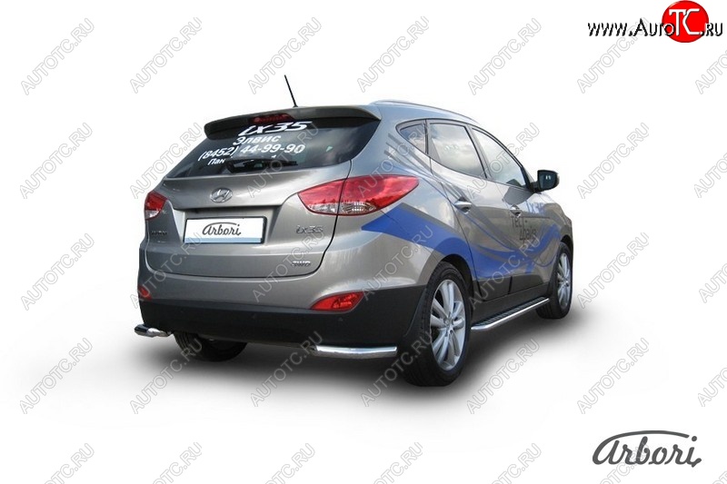 8 189 р. Защита заднего бампера Arbori (уголки, нержавейка, 1 труба d57 mm). Hyundai IX35 LM дорестайлинг (2009-2013)  с доставкой в г. Воронеж