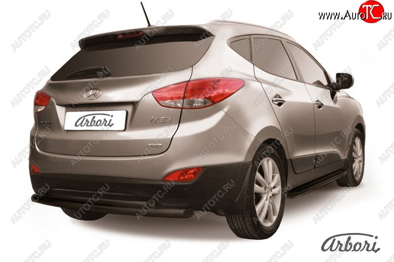 5 939 р. Защита заднего бампера Arbori (черная, 2 трубы d57 и 42 mm). Hyundai IX35 LM дорестайлинг (2009-2013)  с доставкой в г. Воронеж