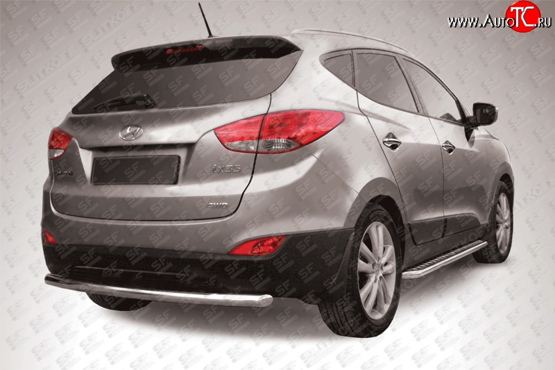 8 349 р. Одинарная защита заднего бампера из трубы диаметром 57 мм Slitkoff Hyundai IX35 LM дорестайлинг (2009-2013) (Нержавейка, Полированная)  с доставкой в г. Воронеж