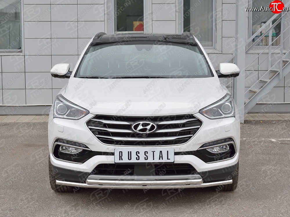 17 849 р. Защита переднего бампера (2 трубыØ42 мм, нержавейка) SLITKOFF Hyundai Santa Fe DM рестайлинг (2015-2019)  с доставкой в г. Воронеж