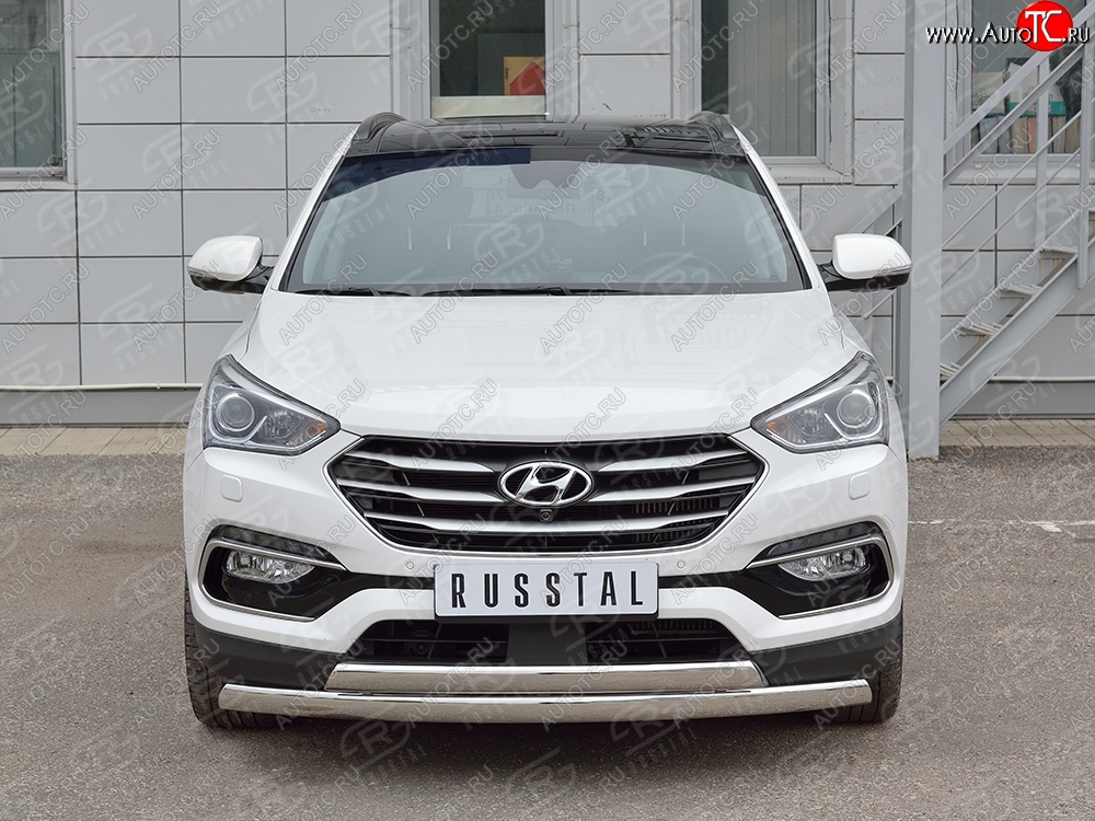 27 999 р. Защита переднего бампера (2 трубыØ75х42 мм, нержавейка, Premium) Russtal  Hyundai Santa Fe  DM (2015-2019) рестайлинг  с доставкой в г. Воронеж