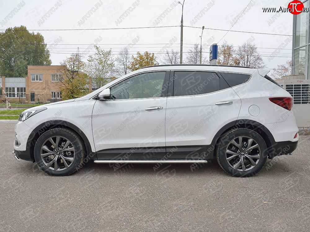 24 649 р. Широкая защита порогов с трубой диаметром 42 мм Premium SLITKOFF Hyundai Santa Fe DM рестайлинг (2015-2019)  с доставкой в г. Воронеж