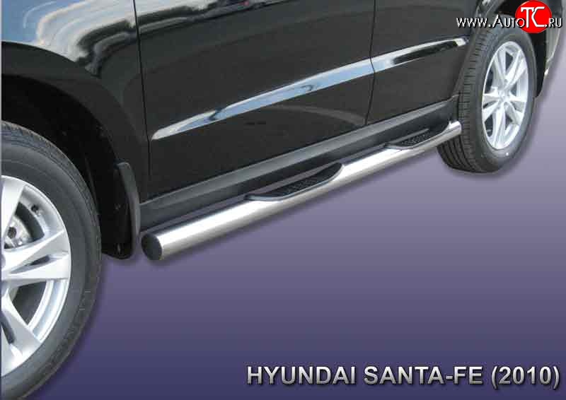 19 399 р. Защита порогов из трубы d76 мм с пластиковыми вставками для ног Slitkoff  Hyundai Santa Fe  CM (2009-2012) рестайлинг (Нержавейка, Полированная)  с доставкой в г. Воронеж