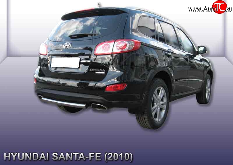 6 899 р. Защита заднего бампера из короткой трубы диаметром 57 мм Slitkoff  Hyundai Santa Fe  CM (2009-2012) рестайлинг (Нержавейка, Полированная)  с доставкой в г. Воронеж