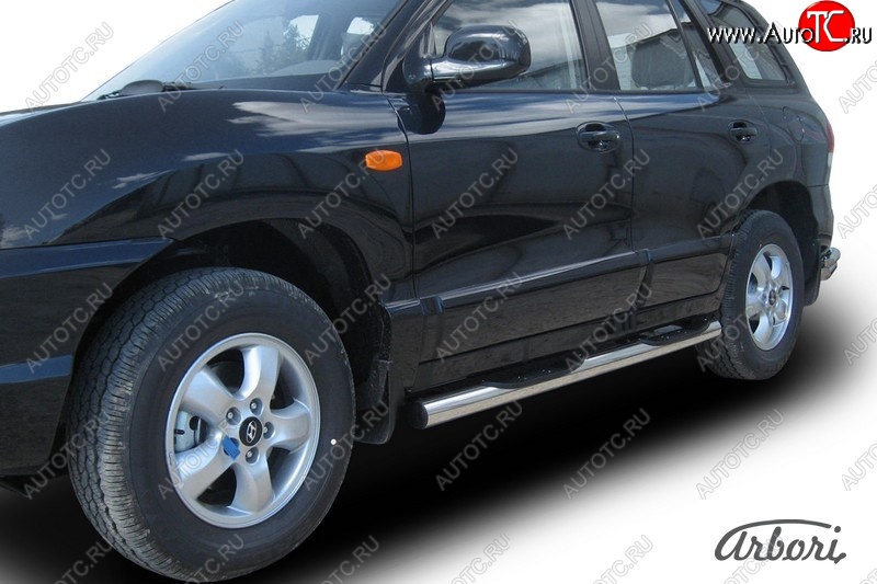 14 579 р. Защита штатных порогов Arbori (с проступью, нержавейка, d76 mm). Hyundai Santa Fe SM (2000-2012)  с доставкой в г. Воронеж
