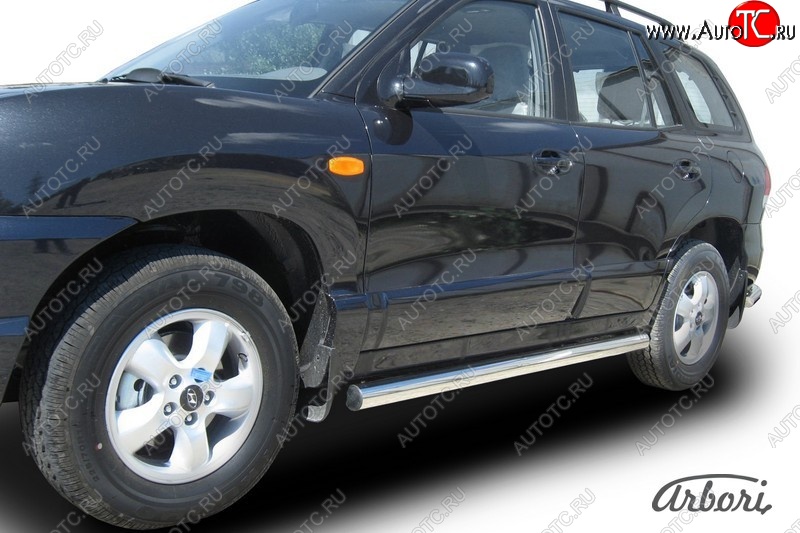 12 509 р. Защита штатных порогов Arbori (нержавейка, d76 mm). Hyundai Santa Fe SM (2000-2012)  с доставкой в г. Воронеж