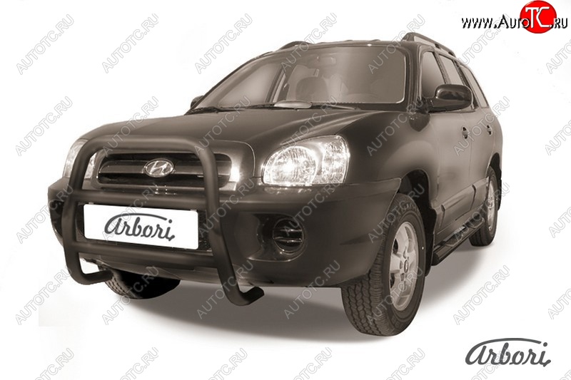 13 769 р. Защита переднего бампера Arbori (высокая, черная, 1 труба d57 mm).  Hyundai Santa Fe  SM (2000-2012)  с доставкой в г. Воронеж