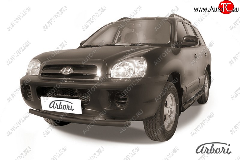 5 669 р. Защита переднего бампера Arbori (черная, 1 труба d57 mm). Hyundai Santa Fe SM (2000-2012)  с доставкой в г. Воронеж