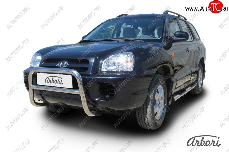 23 939 р. Защита переднего бампера Arbori (низкая, нержавейка, 1 труба d57 mm). Hyundai Santa Fe SM (2000-2012)  с доставкой в г. Воронеж