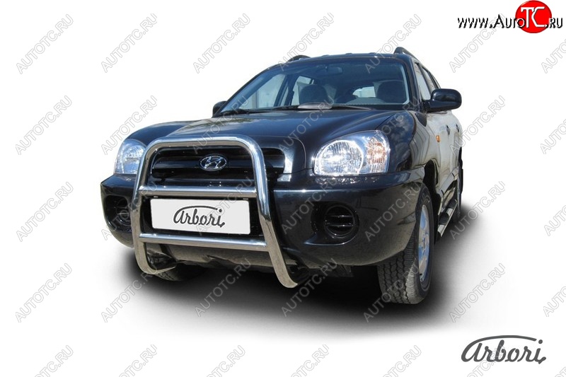 25 739 р. Защита переднего бампера Arbori (высокая, нержавейка, 1 труба d57 mm). Hyundai Santa Fe SM (2000-2012)  с доставкой в г. Воронеж