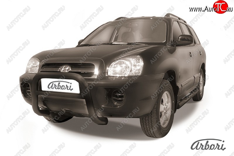 17 279 р. Защита переднего бампера Arbori (низкая, черная, 1 труба d76 mm). Hyundai Santa Fe SM (2000-2012)  с доставкой в г. Воронеж