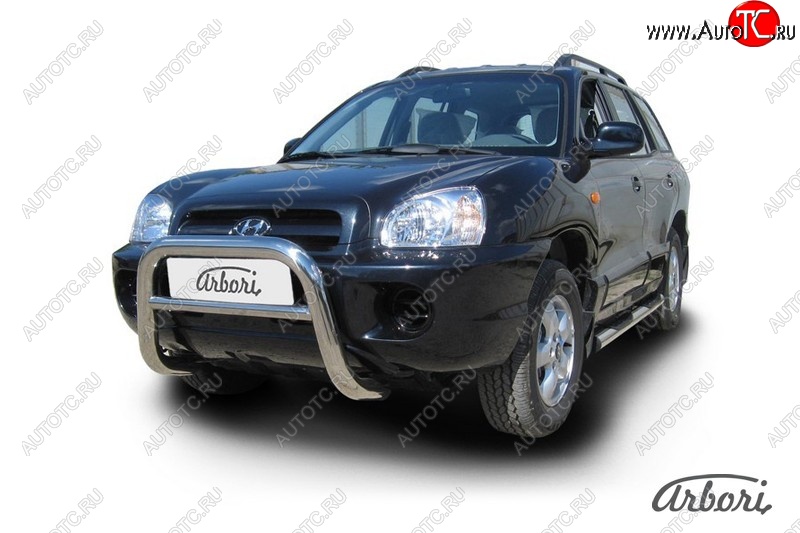 37 799 р. Защита переднего бампера Arbori (высокая, нержавейка, 1 труба d76 mm).  Hyundai Santa Fe  SM (2000-2012)  с доставкой в г. Воронеж