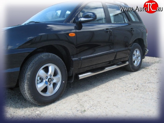 17 699 р. Защита порогов из трубы d76 мм с пластиковыми вставками для ног Slitkoff  Hyundai Santa Fe  SM (2000-2012) (Нержавейка, Полированная)  с доставкой в г. Воронеж