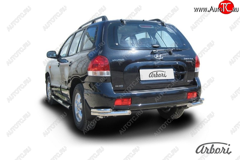 9 899 р. Защита заднего бампера Arbori (уголки, черная, 2 трубы d57 и 42 mm).  Hyundai Santa Fe  SM (2000-2012)  с доставкой в г. Воронеж