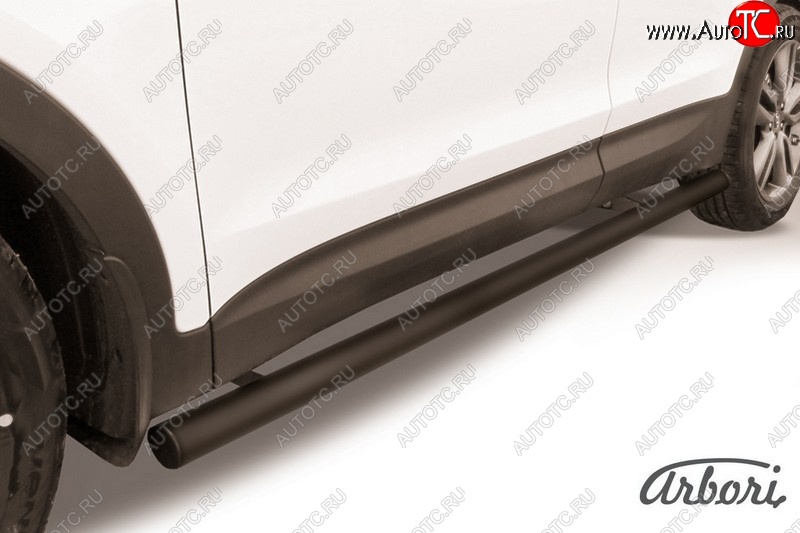 6 389 р. Защита штатных порогов Arbori (черная, d57 mm). Hyundai Santa Fe DM дорестайлинг (2012-2016)  с доставкой в г. Воронеж