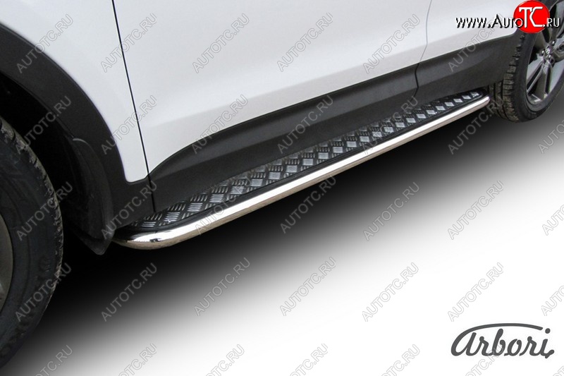 15 749 р. Защита штатных порогов с листом Arbori (нержавейка, алюминий, d57 mm) Hyundai Santa Fe DM дорестайлинг (2012-2016)  с доставкой в г. Воронеж