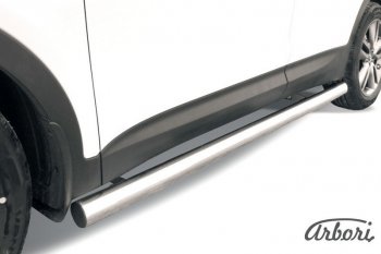 Защита штатных порогов Arbori (нержавейка, d76 mm). Hyundai Santa Fe  DM (2012-2016) дорестайлинг