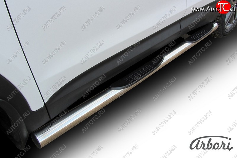 20 519 р. Защита штатных порогов Arbori (с проступью, нержавейка, d76 mm).  Hyundai Santa Fe  DM (2012-2016) дорестайлинг  с доставкой в г. Воронеж