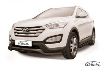 Защита переднего бампера Arbori (волна, черная, 1 труба d57 mm). Hyundai Santa Fe  DM (2012-2016) дорестайлинг