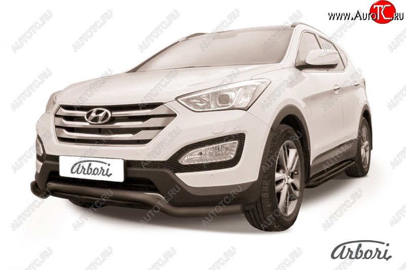 8 099 р. Защита переднего бампера Arbori (волна, черная, 1 труба d57 mm).  Hyundai Santa Fe  DM (2012-2016) дорестайлинг  с доставкой в г. Воронеж